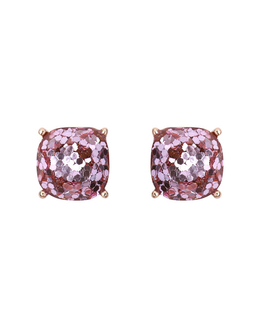 Pink Faceted Glitter Cushion Acrylic Post Earrings