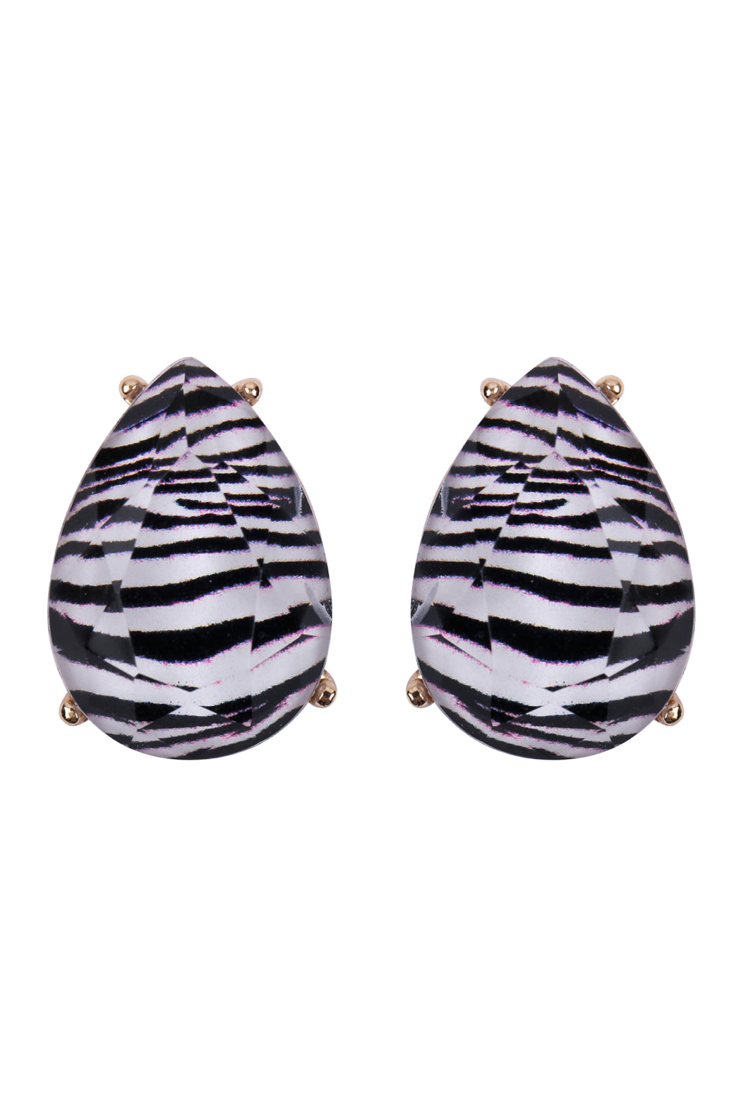 Zebra Teardrop Faceted Acrylic Post Earrings