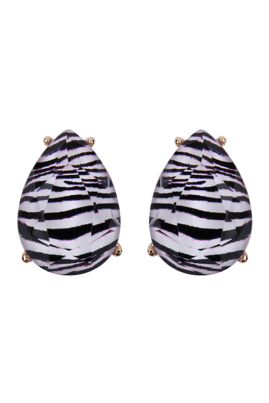 Zebra Teardrop Faceted Acrylic Post Earrings