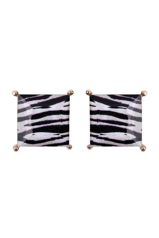 Zebra Faceted S2uare Acrylic Post Earrings