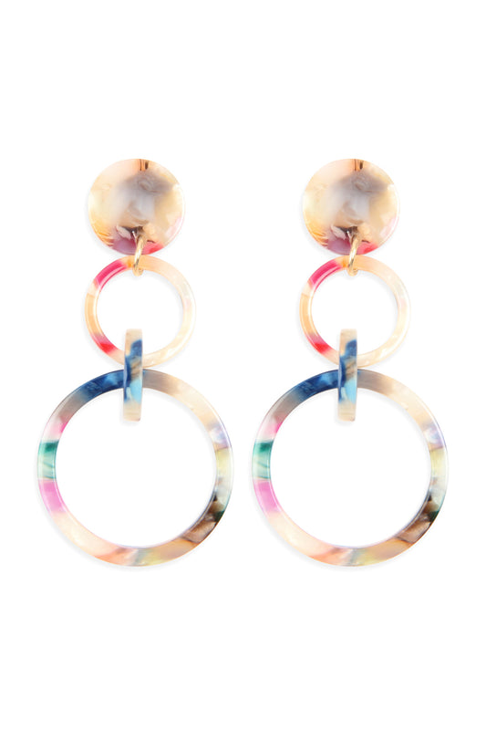 Light Multi Color Linked Hoop Acetate Dangle Earrings /6Pairs