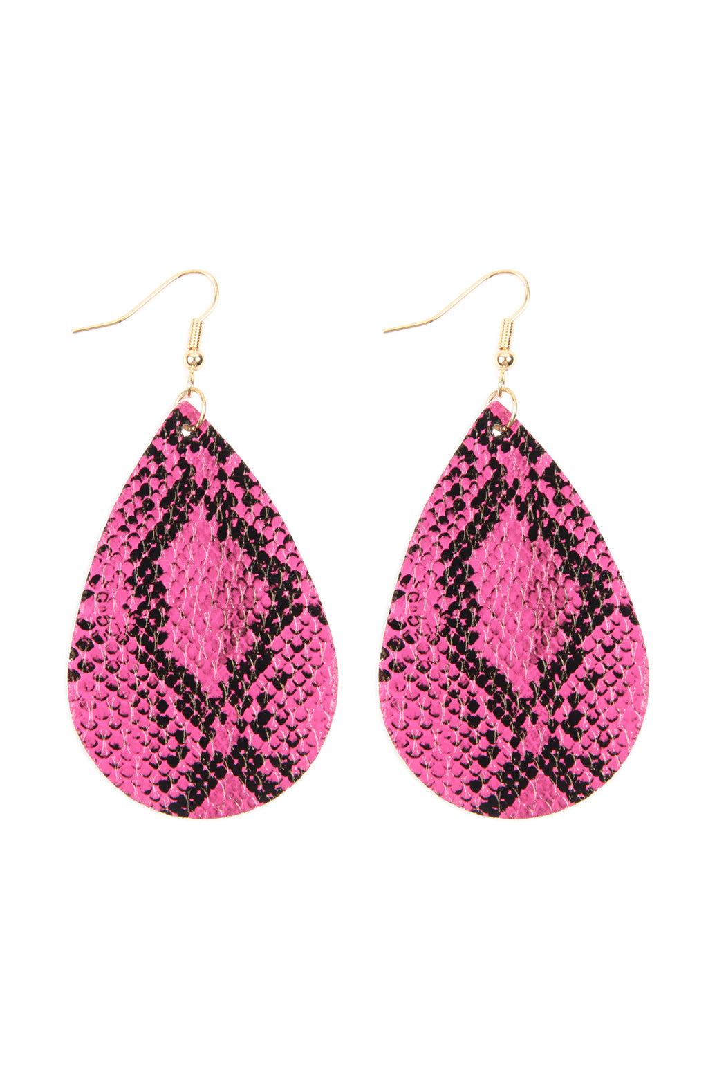 Brown Snake Skin Leather Teardrop Earrings