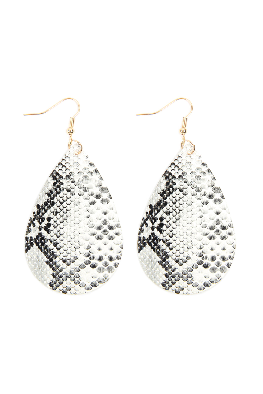 Brown Snake Skin Leather Teardrop Earrings