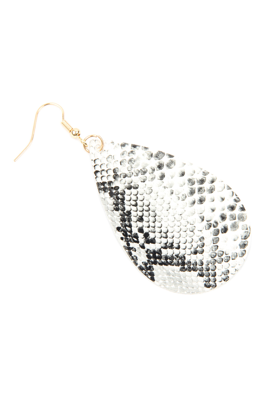 Brown Snake Skin Leather Teardrop Earrings