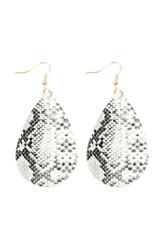 White Snake Skin Leather  Drop Earrings