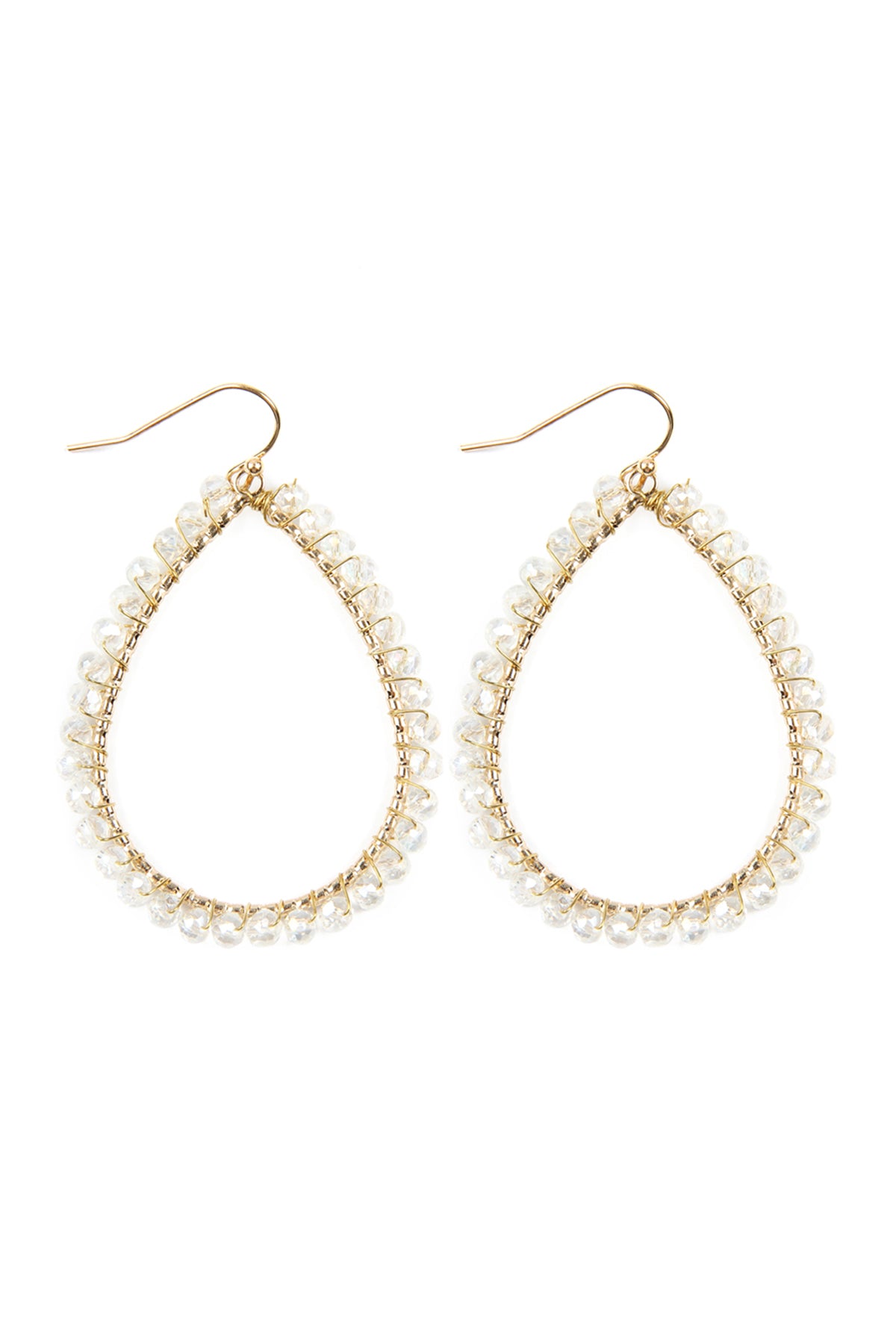 Wire Teardrop Glass Beads Hook Earrings / 1PC