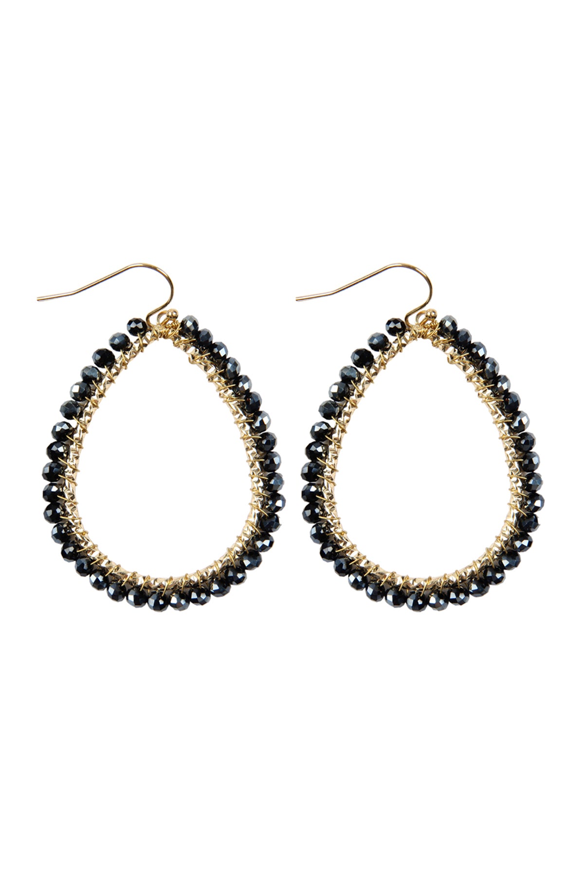 Wire Teardrop Glass Beads Hook Earrings