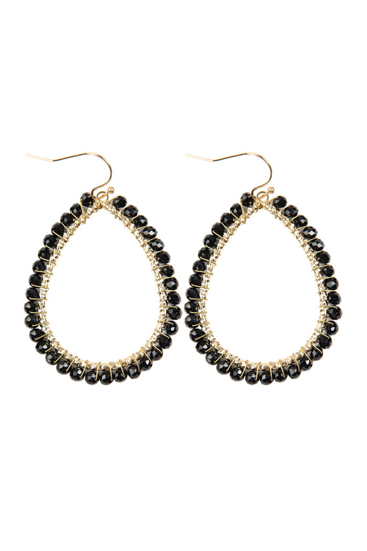 Black Wire Teardrop Glass Beads Hook Earrings