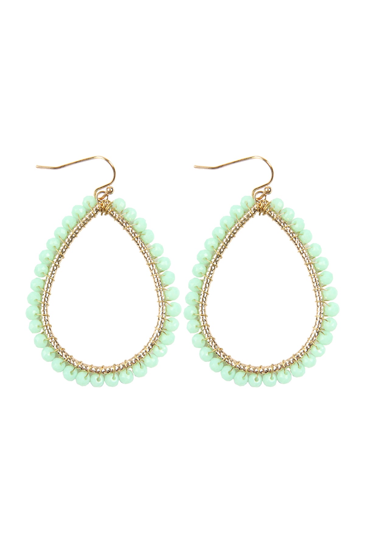 Wire Teardrop Glass Beads Hook Earrings
