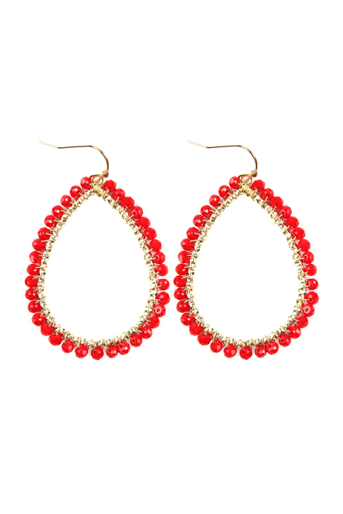 Wire Teardrop Glass Beads Hook Earrings / 1PC