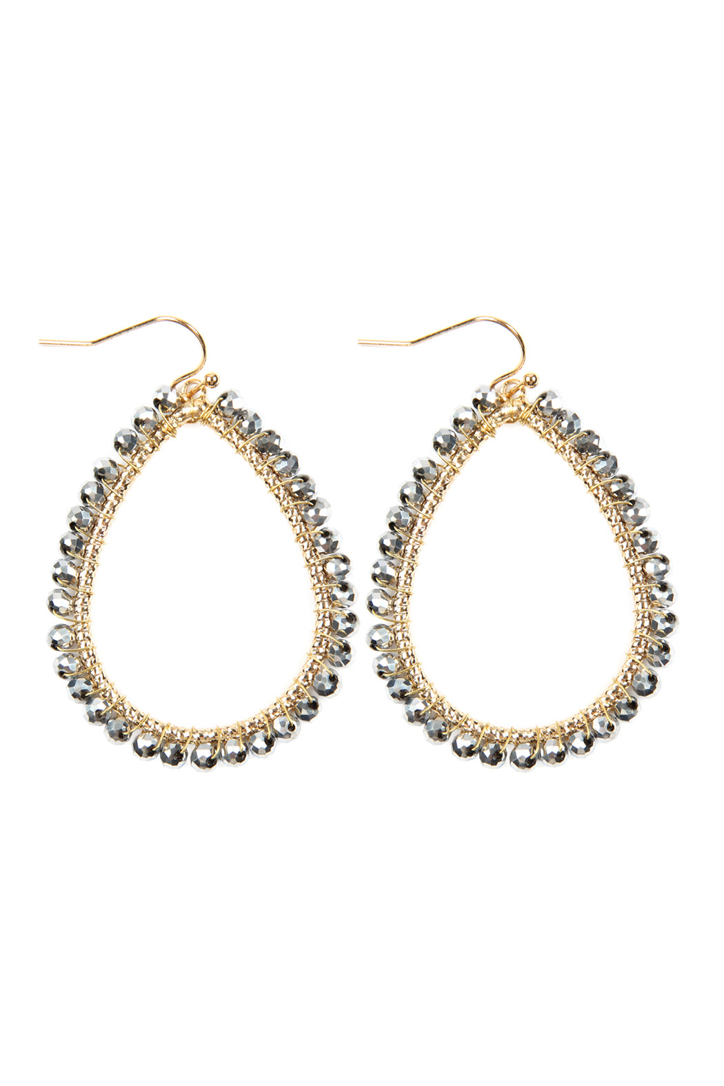 Wire Teardrop Glass Beads Hook Earrings