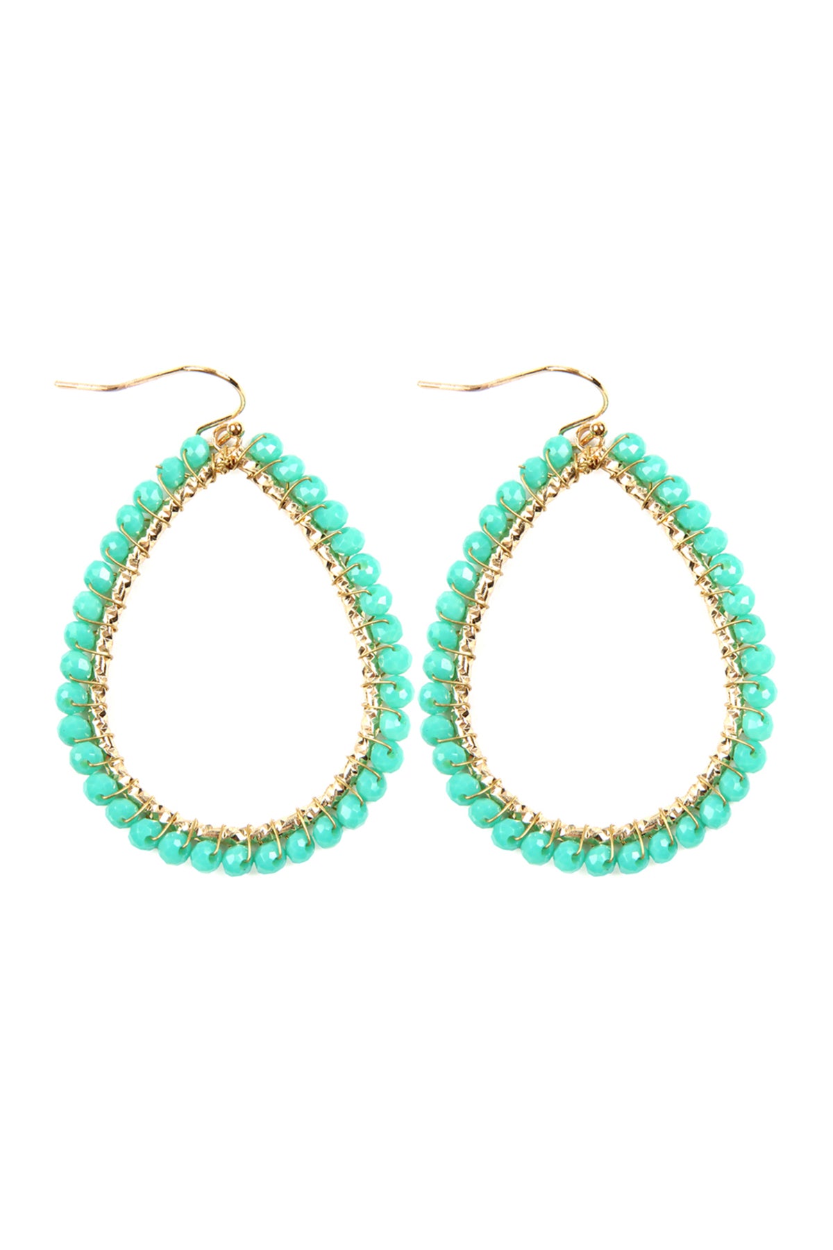Wire Teardrop Glass Beads Hook Earrings