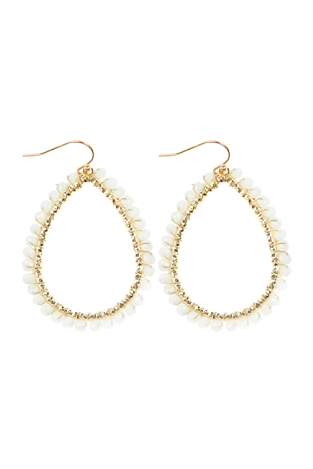 Wire Teardrop Glass Beads Hook Earrings