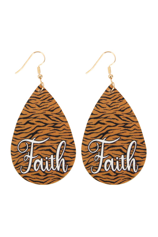 Faith Animal Print Leather Fish Hook Earrings Tiger