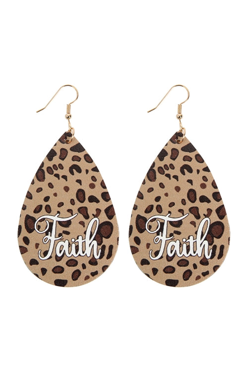 Leopard "Faith" Animal Print Leather Fish Hook Earrings