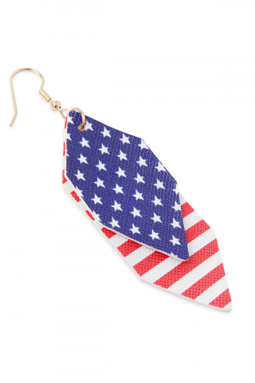 USA Accent Hexagon Layered Leather Drop Earrings