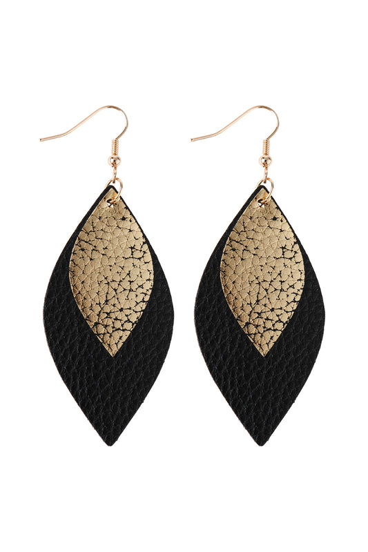 Black Mar2uise Gold Leather Layered Drop Fish Hook Earrings