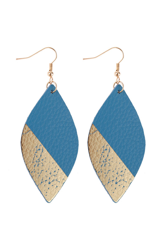 Gold Blue Mar2uise Leather Drop Fish Hook Earrings