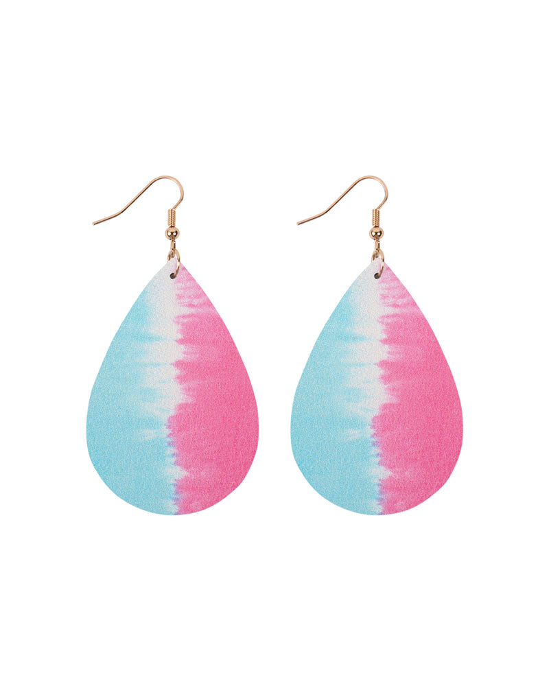 Multi Color 2 Abstract Design Leather Teardrop Hook Earrings
