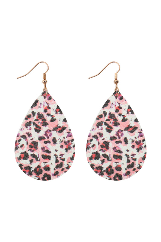 Multi Color 7 Abstract Design Leather Teardrop Hook Earrings