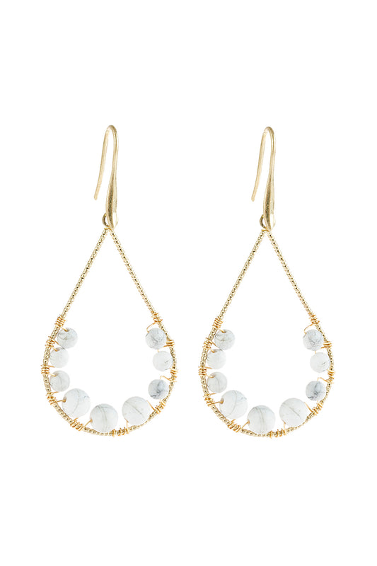 White Natural Stone Teardrop Hook Earrings