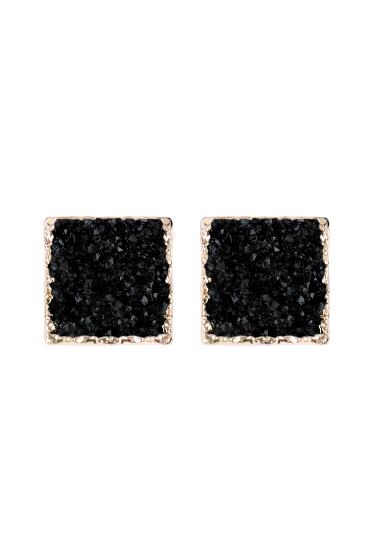 Black S2uare Druzy Stone Stud Earrings