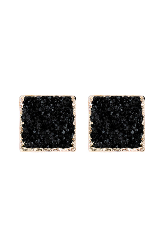 Black S2uare Druzy Stone Stud Earrings