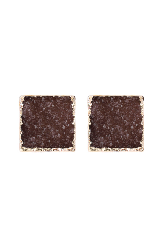 Square Druzy Stone Stud Earrings