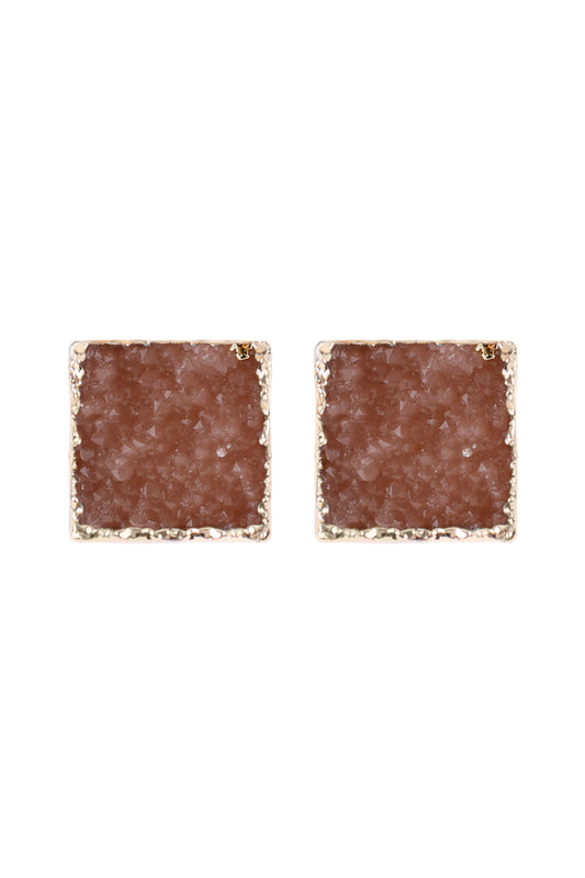 Peach S2uare Druzy Stone Earrings