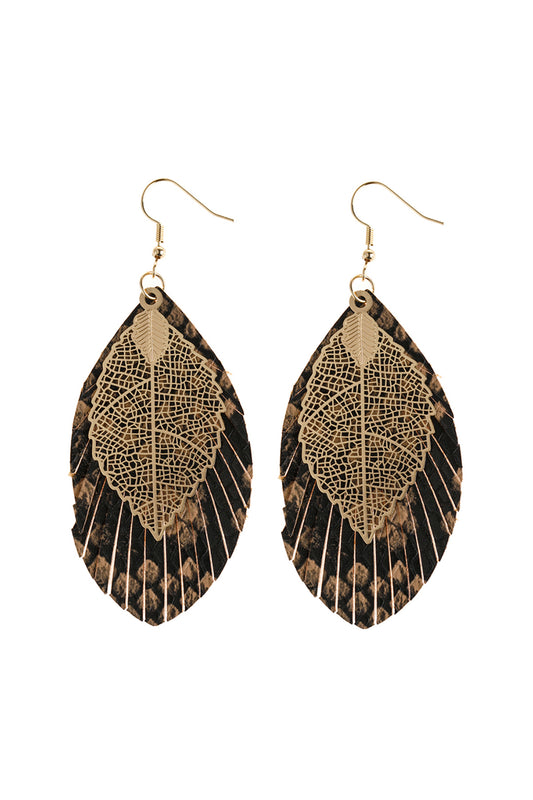 Light Brown Layered Fringe Leather Earrings /6Pairs