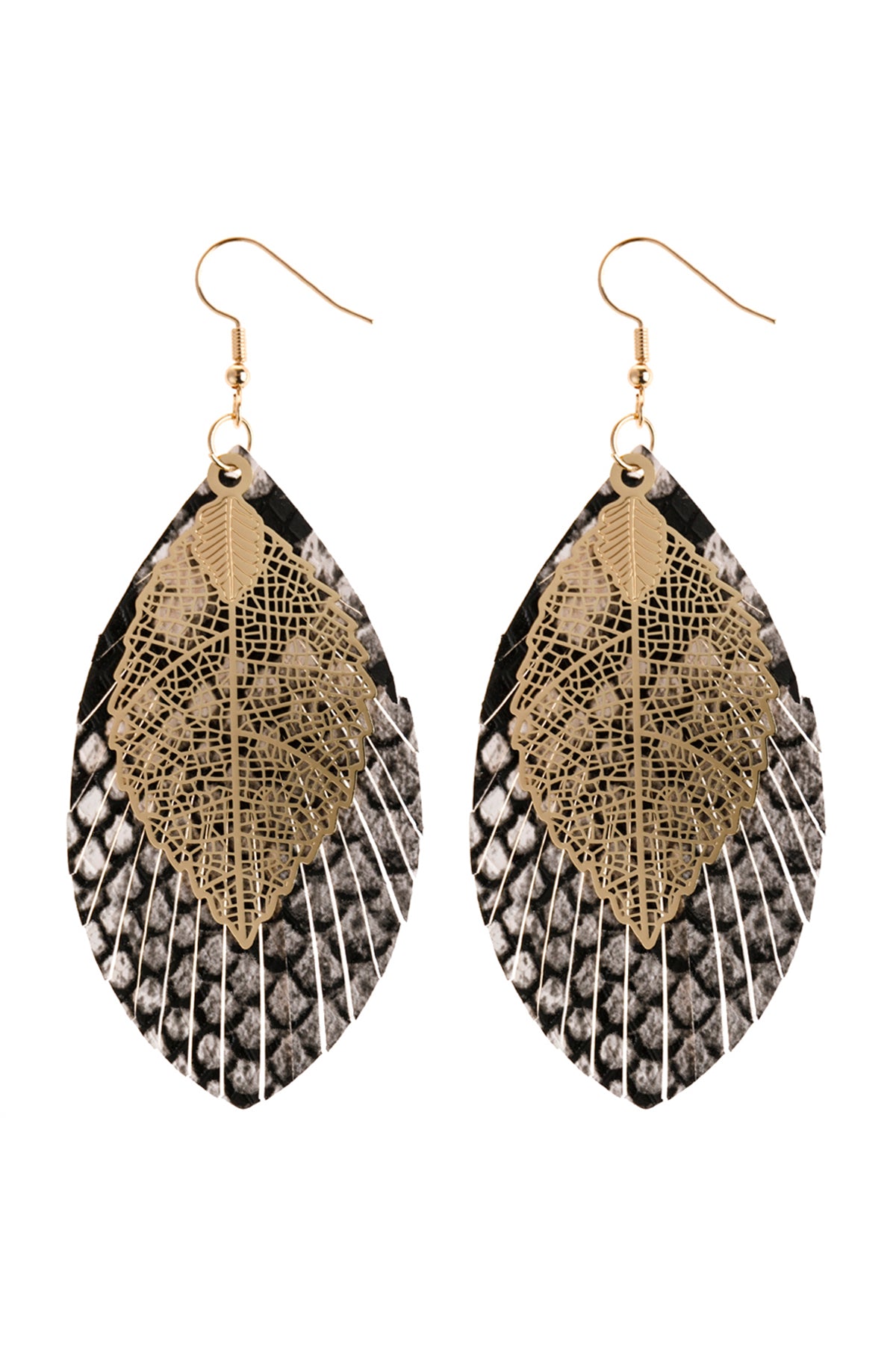 White Layered Fringe Leather Earrings /6Pairs