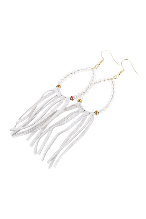 White Beads With Cloth Tassel Dance Earrings