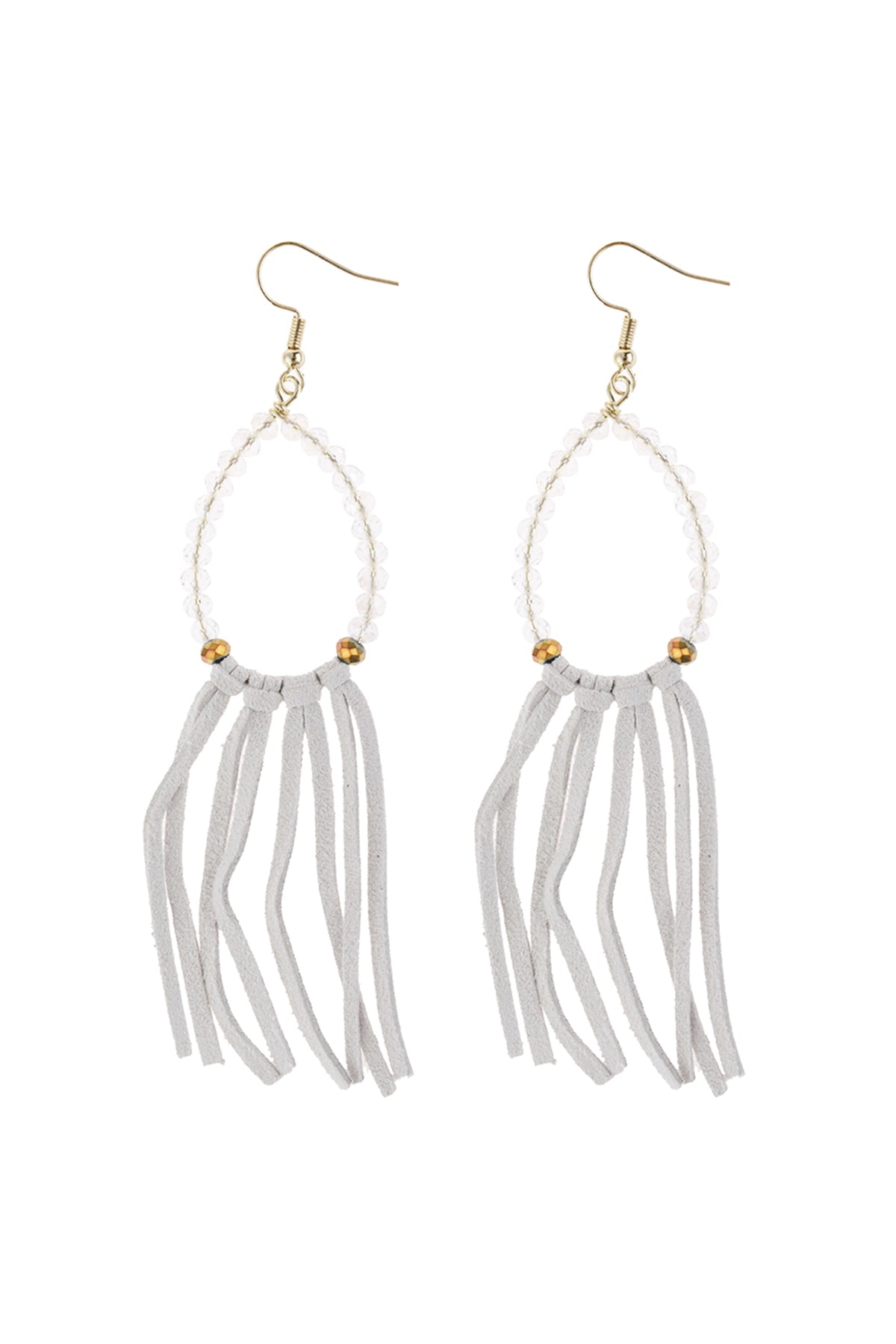 White Beads With Cloth Tassel Dance Earrings