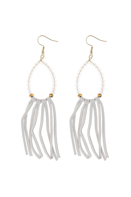 White Beads With Cloth Tassel Dance Earrings