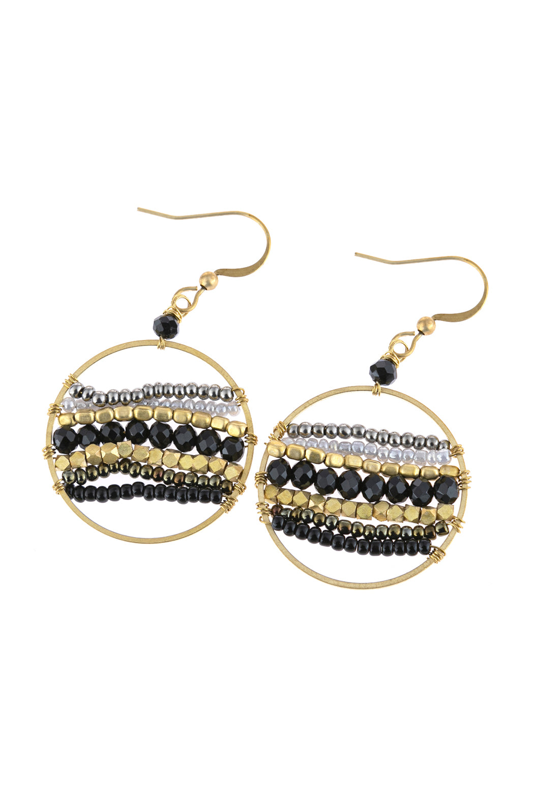 Mixed Beads Drop Earrings Black