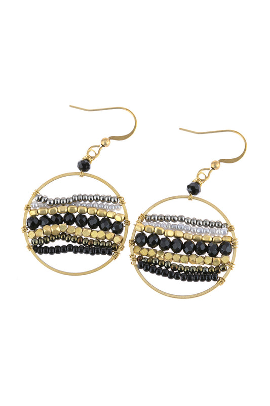 Mixed Beads Drop Earrings Black