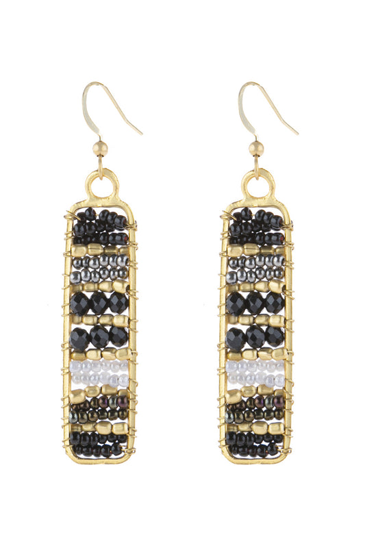 Rectangle Glass Beads Hook Drop Earrings Black