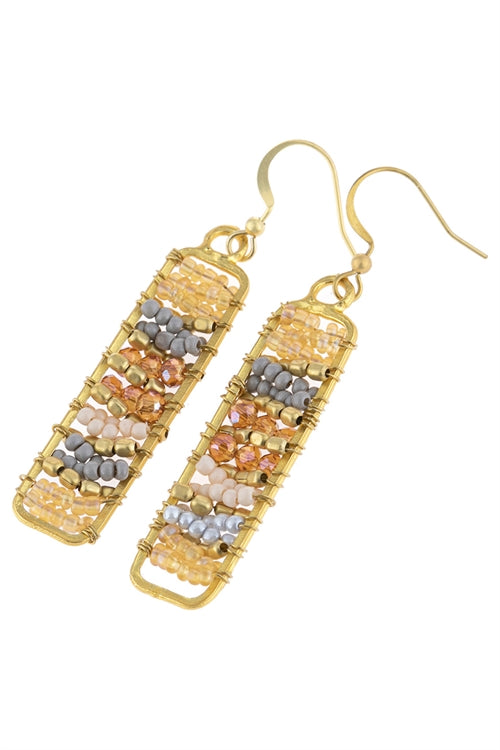 Rectangle Glass Beads Hook Drop Earrings Multicolor