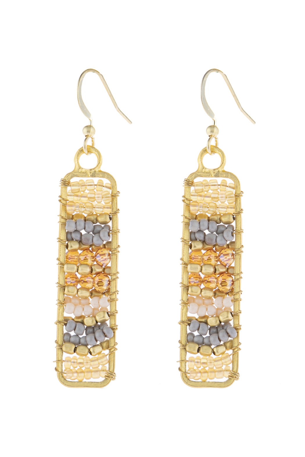 Rectangle Glass Beads Hook Drop Earrings Multicolor