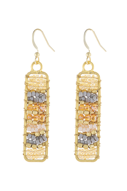 Rectangle Glass Beads Hook Drop Earrings Multicolor