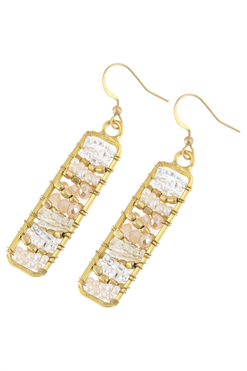 Natural Rectangle Glass Beads Hook Drop Earrings