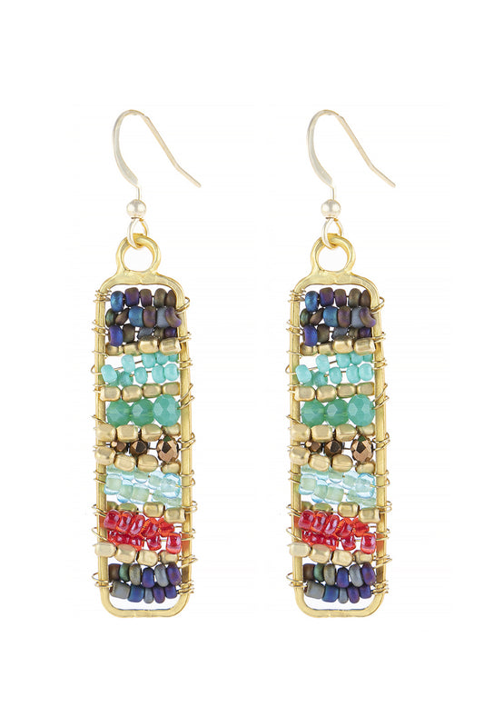 Rectangle Glass Beads Hook Drop Earrings Tur2uoise
