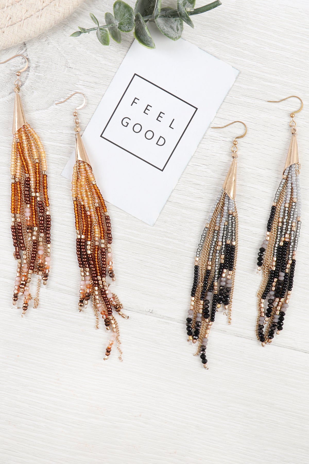 Mixed Beads Tassel Earrings