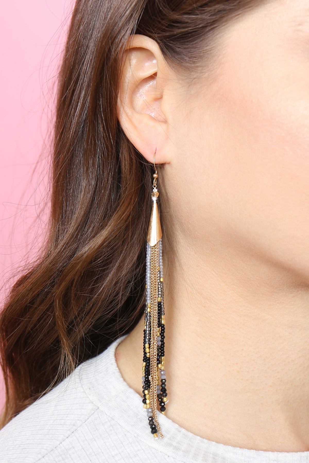 Mixed Beads Tassel Earrings