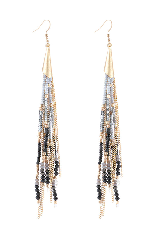 Mixed Beads Tassel Earrings Black