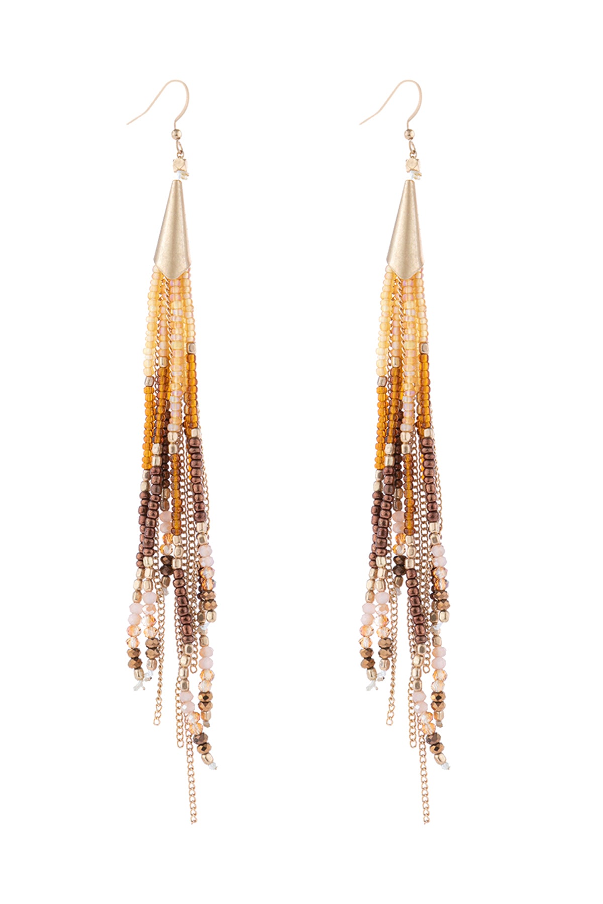 Mixed Beads Tassel Earrings Brown