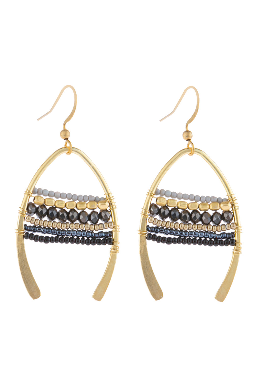 Mixed Beads Wish Bone Drop Earrings Black