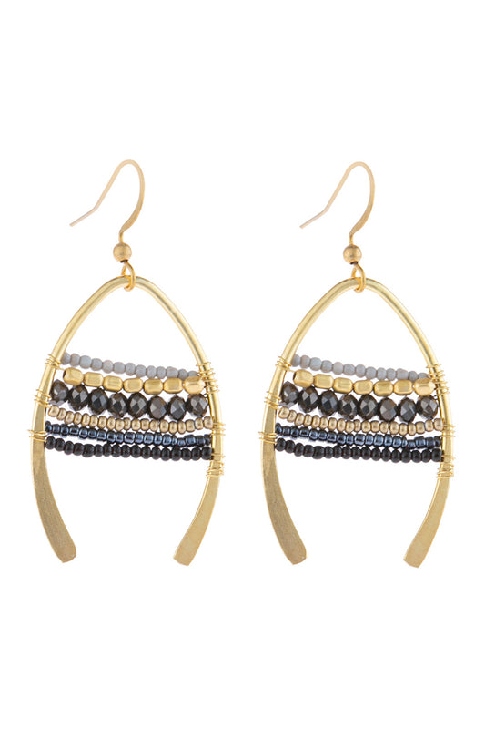 Mixed Beads Wish Bone Drop Earrings Black