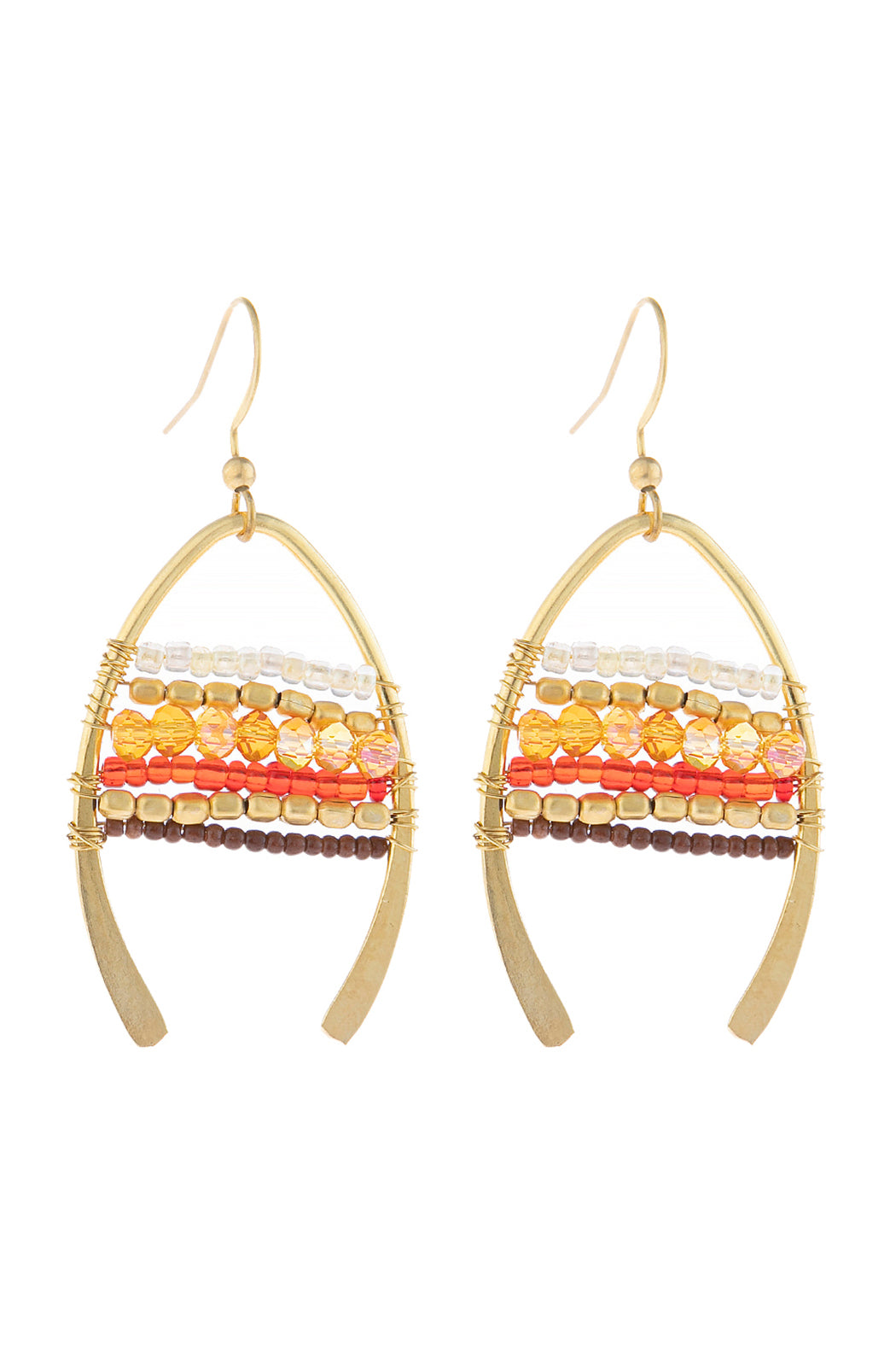 Mixed Beads Wish Bone Drop Earrings