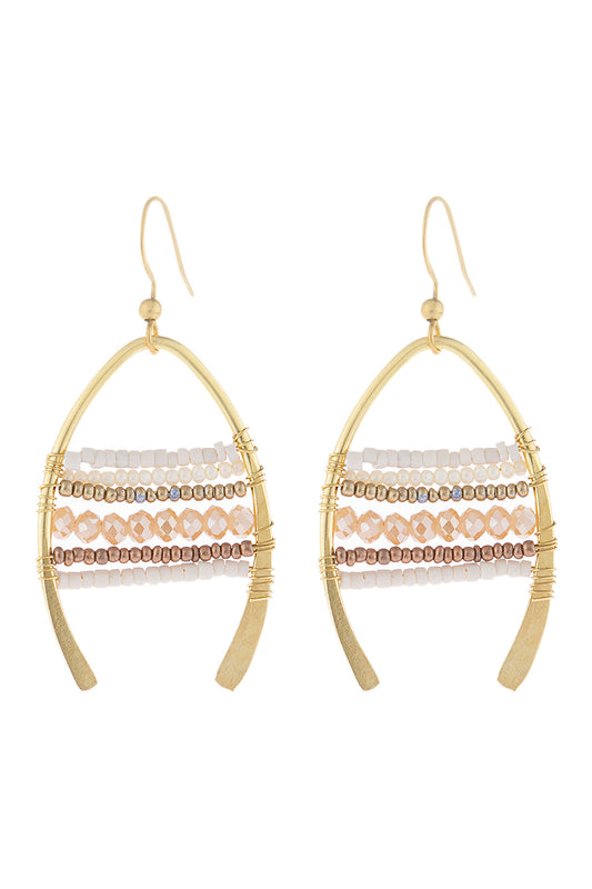 Mixed Beads Wish Bone Drop Earrings Natural